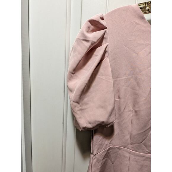 TCEC Puff Sleeve Fitted Waist Pink Mini Dress Spring Summer Size L - Picture 2 of 8